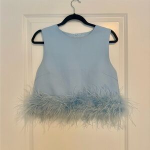 La Ros Light Blue Feather Trim Top